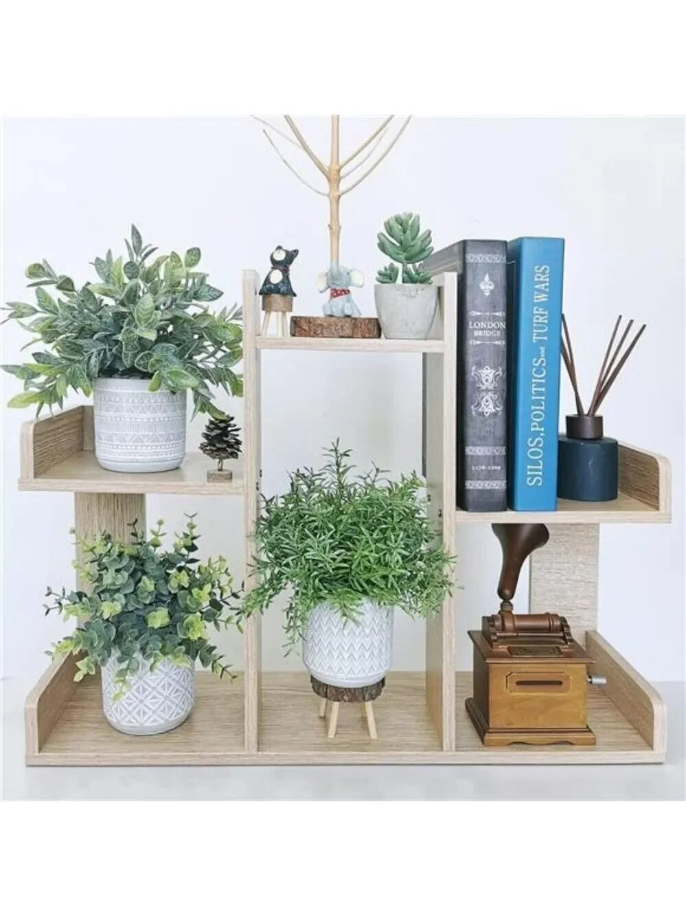 Set of 3 Small Fake Potted Plants Eucalyptus Rosemary Greenery in Ceramic Pots